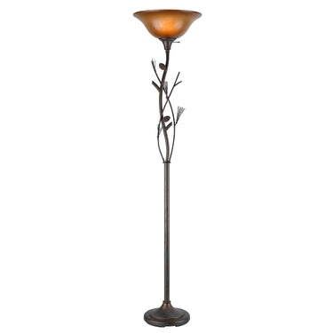 Amber Torchiere Floor Lamp With Brown Glass Dome Shade